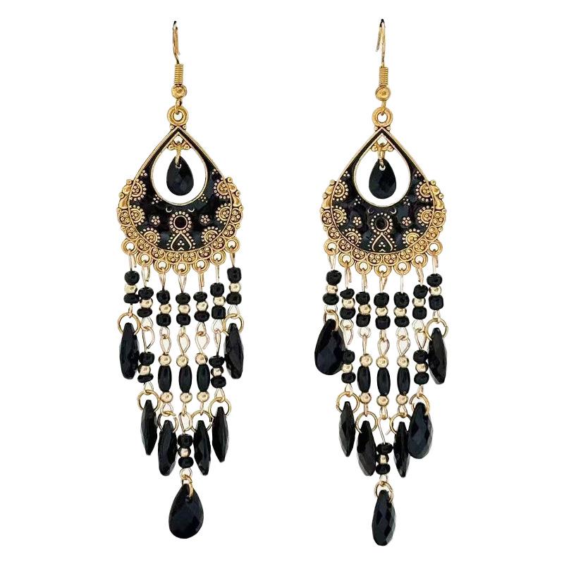 Bohemian Crystal Tassel Earrings - Vintage Ethnic Style Long Dangle for Women