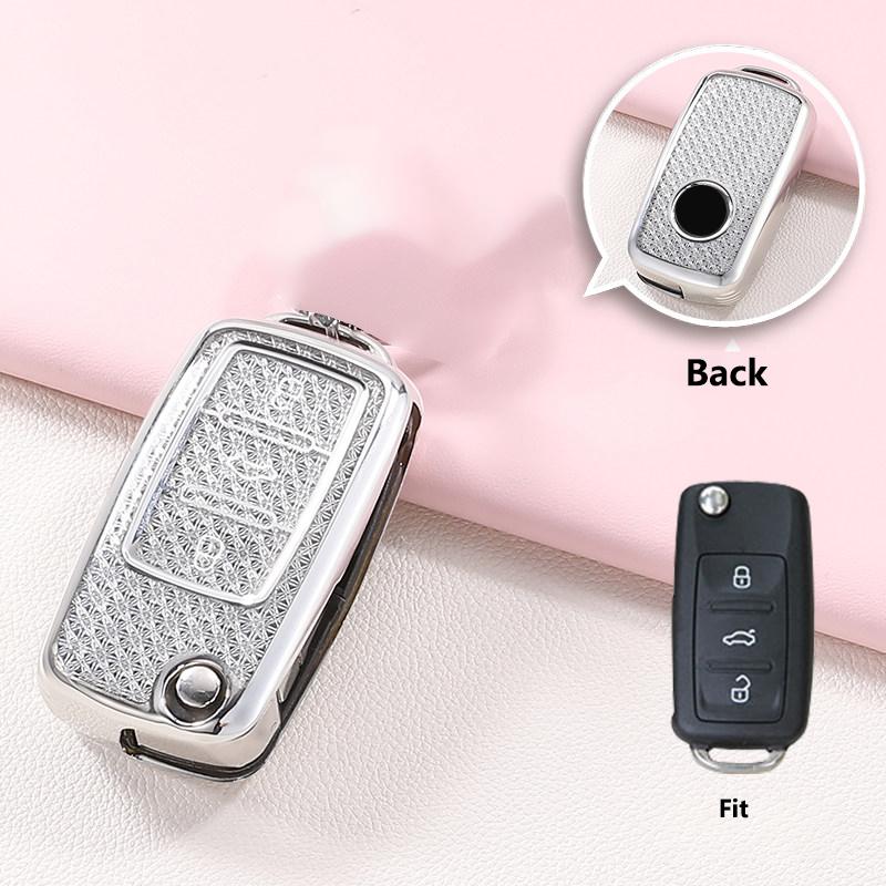 Crystal Tpu Key Case Flip Folding For Volkswagen For Vw Polo Golf Passat Tiguan T5 Skoda Octavia Seat Leon Altea Key Cover Fob
