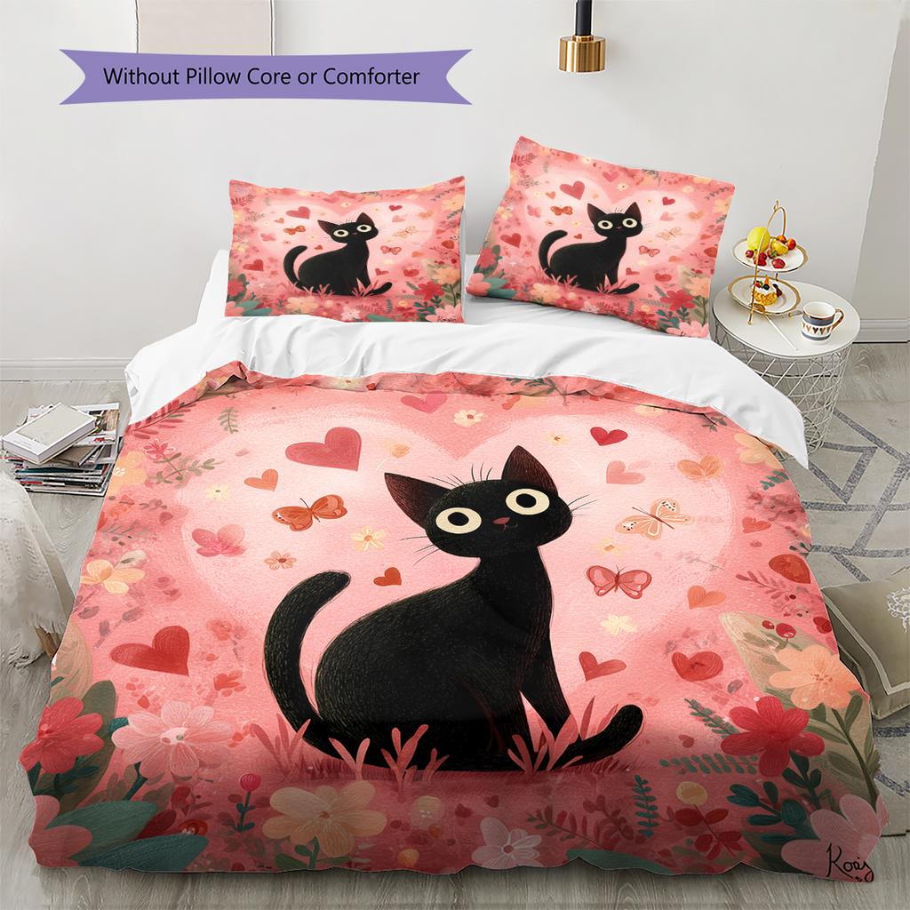 Pink Bombay Cat Pattern Bedding Home Decoration Birthday Gift (1 * Duvet Cover + 2 * Pillowcase, Without Core)