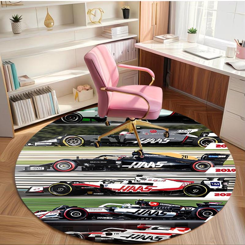 Haas F1 Racing Team Print Round Rug, Washable Floor Carpet, For Entryway Dorm Laundry Room Office Study, Home Decor Birthday Christmas Gift