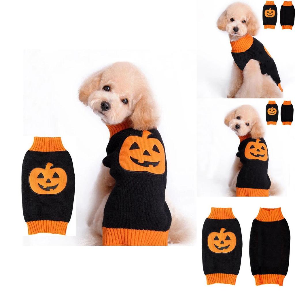 Halloween Small Dog Clothes Pet Sweater Warm Pumpkin Coat For Cute Puppies