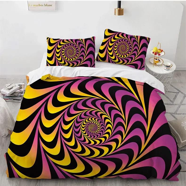 Psychedelic Swirl Soft Duvet Cover Abstract Geometric Beding Set Microfiber Twin King Comfortable Quilt Cover With Pilowcases For Children Kids Adult