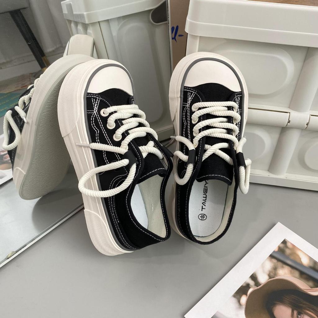 Black Two Wear Thick-soled Heightening Espadrilles Women's 2025 New Lazy Half-drag White Shoes Big Head Muffin Board Shoes Spring