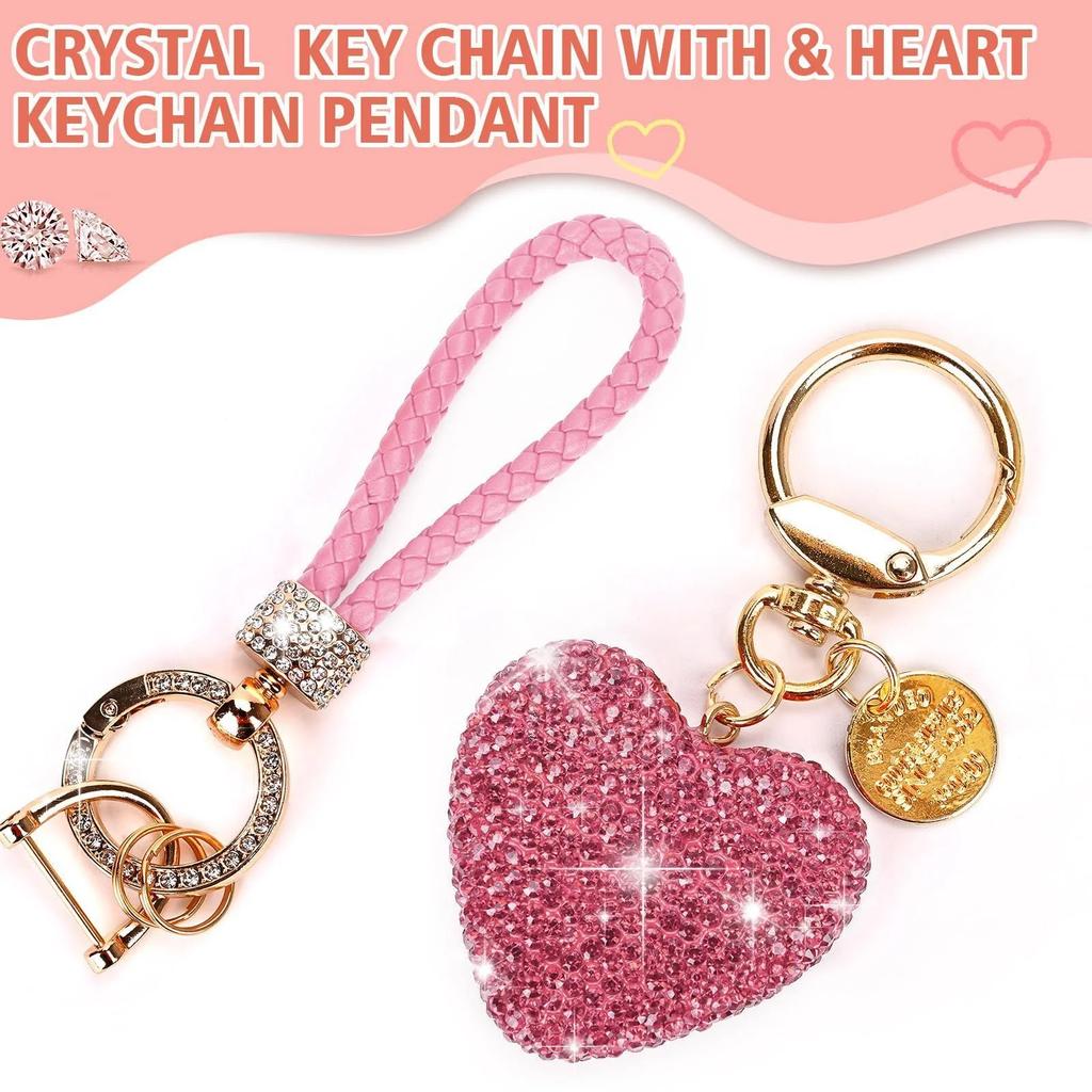 Car Keychain for Women with Rhinestone Heart Shape Bling Girl Cute Keychain for Christmas,Personalized Gift