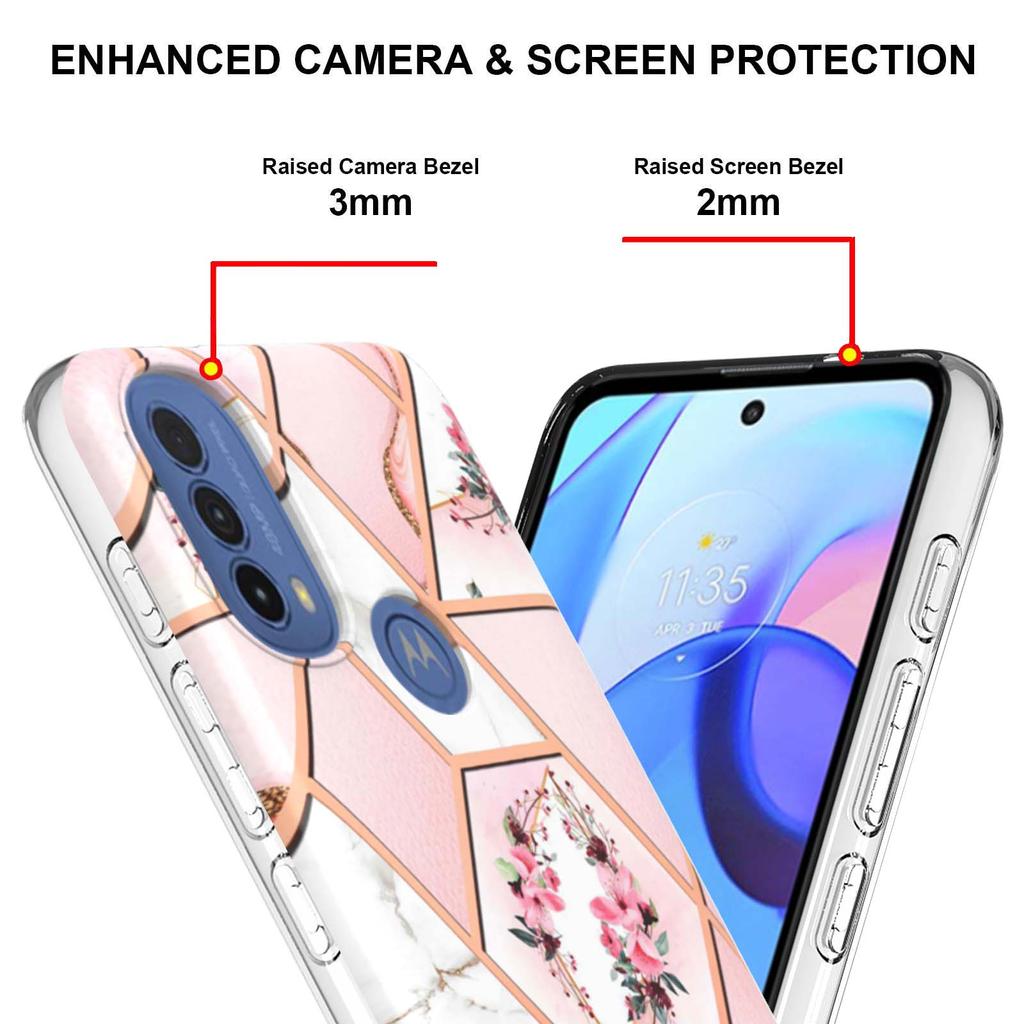 Golden Border Grid Marble Flower IMD Ultrathin Phone Case for Motorola Moto E20,E30,E40,G31,G41,G50,G51,G71,G10,G20,G30,G40,G60...
