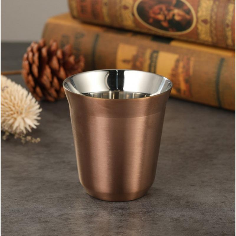 80ml Stainless Steel Mini Coffee Cup Summer New Simple Flat Bottom Cup Wall Heat-insulating Coffee Cup Portable Small Drink Cups
