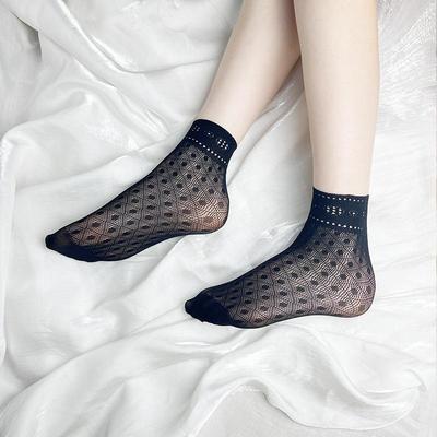 Calzini da donna in rete nera a pois con pizzo - Estivi, Sottili, Corti e Casual