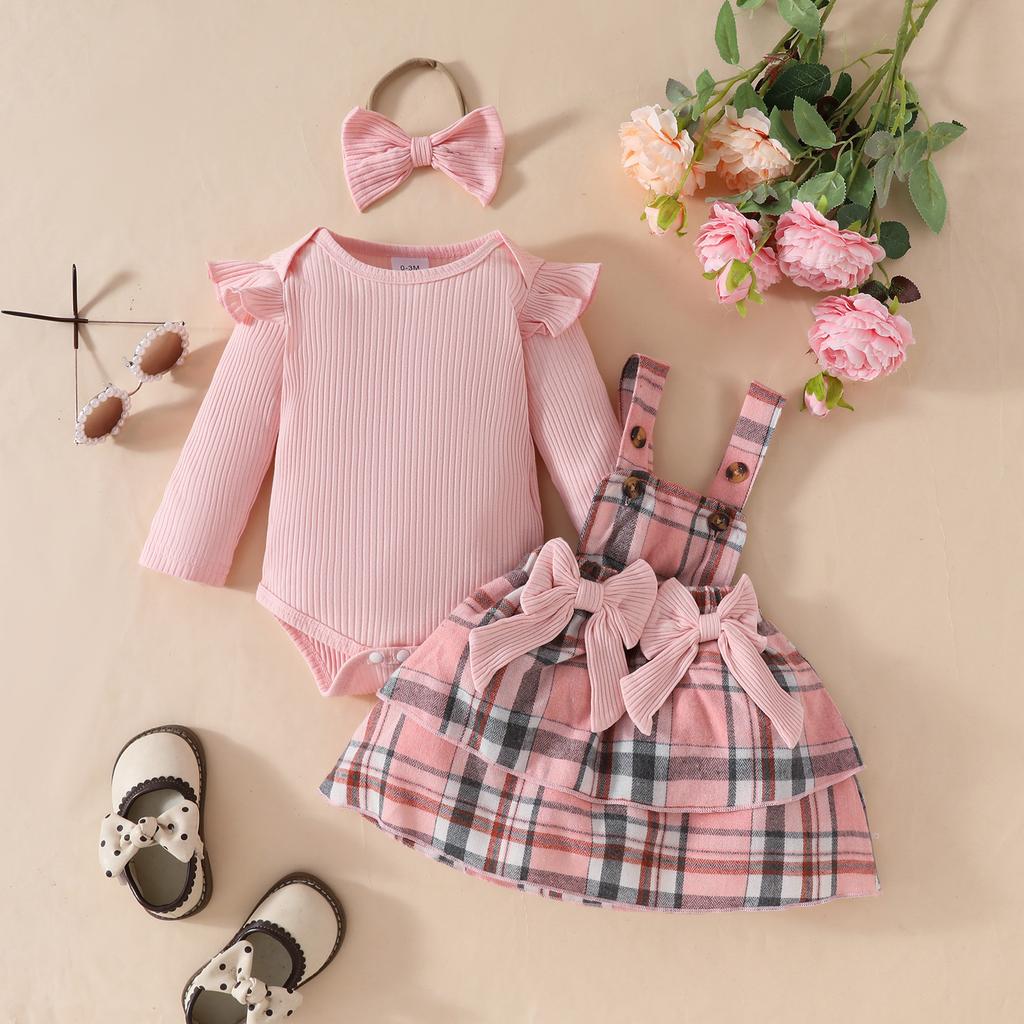 Fall Winter Outfit Set - Long Sleeve Ribbed Top, Dress and Headband 3-Piece