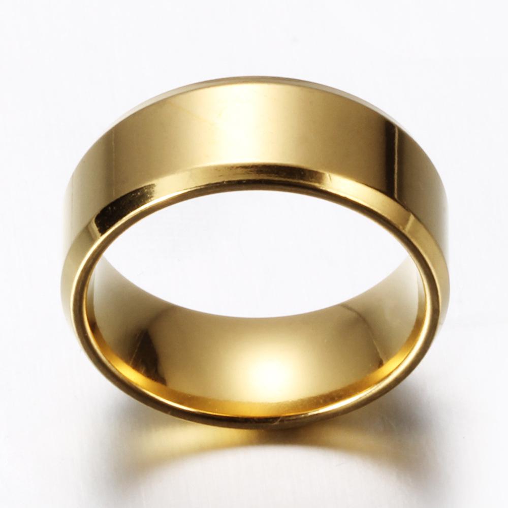 European & American 8mm Titanium Steel Men's Ring with Double Beveled Design - Three-Color Options