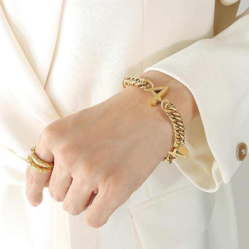 European-American Hip Hop Cuban Link Bracelet - 18K Gold-Plated Titanium Steel, Trendy Statement Jewelry