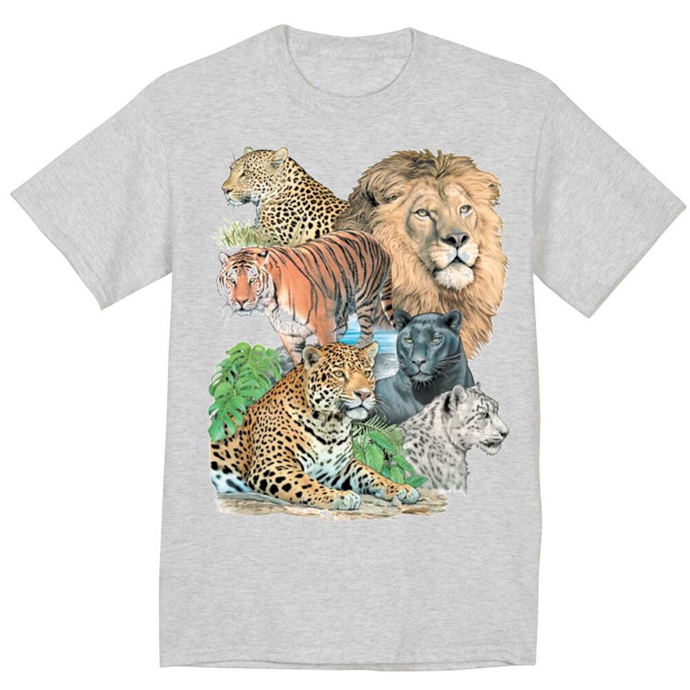 Big Cats Lion Tiger Panther Leopard Cheeta T-shirt Mens Novelty Graphic Tee XXXXL