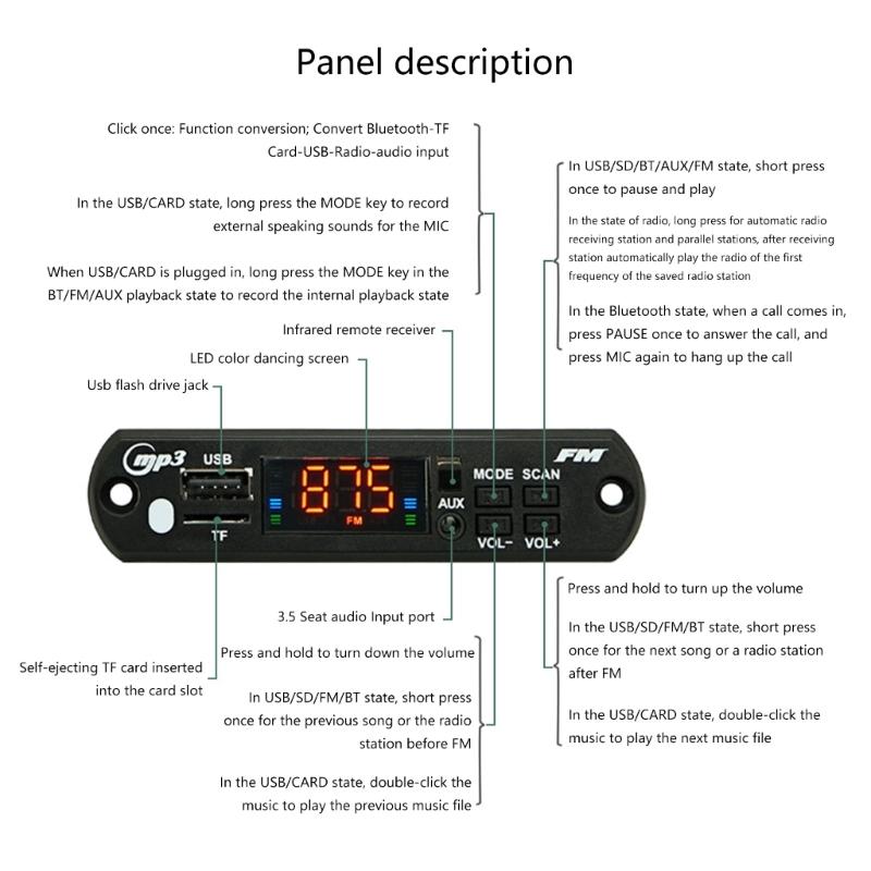 Decoding Module with Remote Control Bluetooth-compatible 5.0 Car MP3 Player USB Decoding Module 2x40W Amplifier