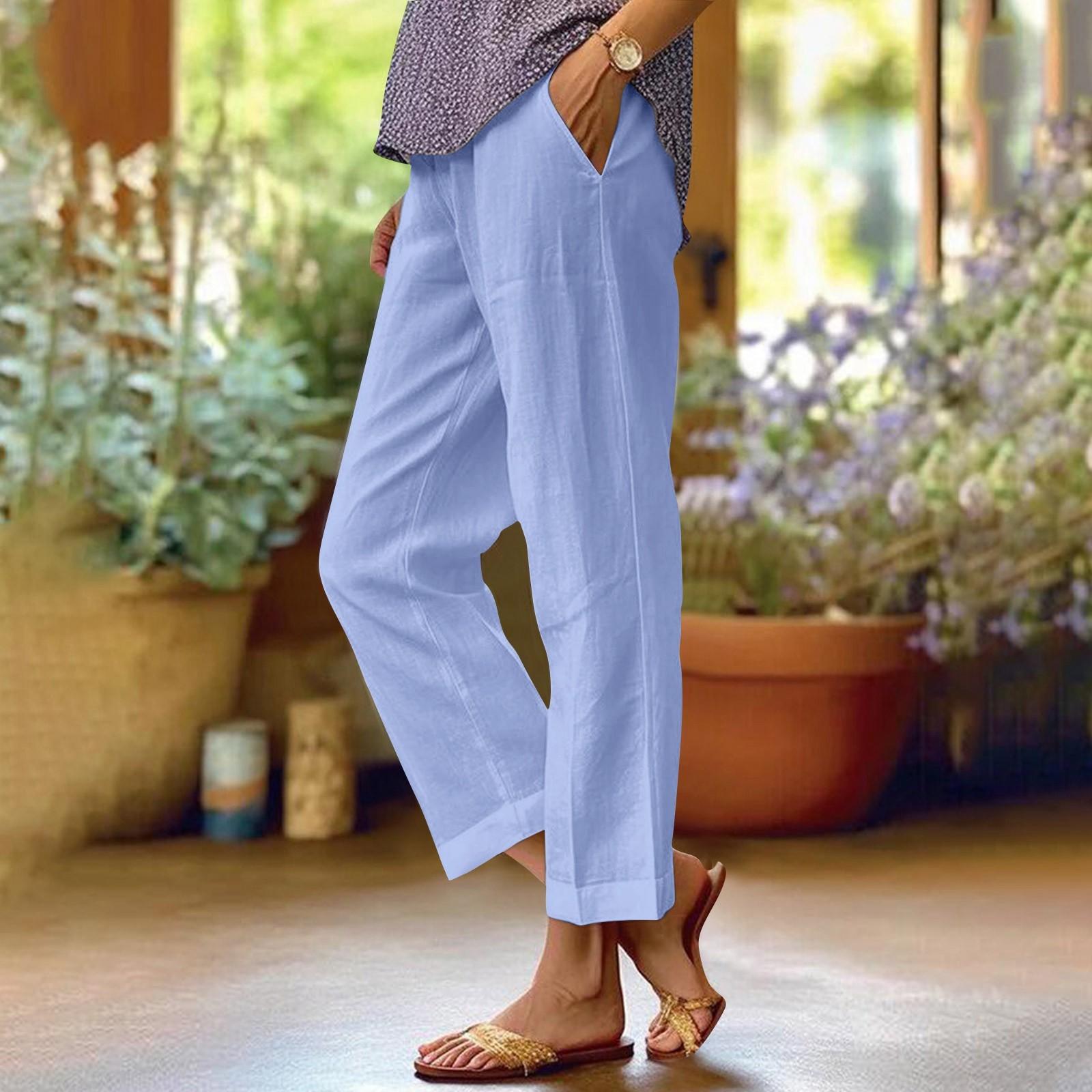 

Women s Fashion Color Loose Elastic Waist Straight Pocket Casual Pants XL
