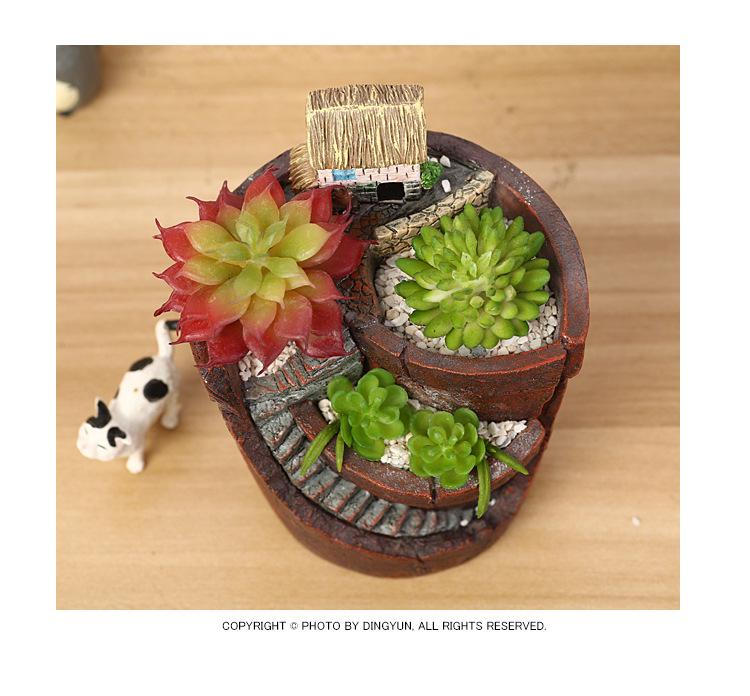 Resin Ornaments: Cross-border Succulent Flower Pot for Home Gardening and Micro Landscape
