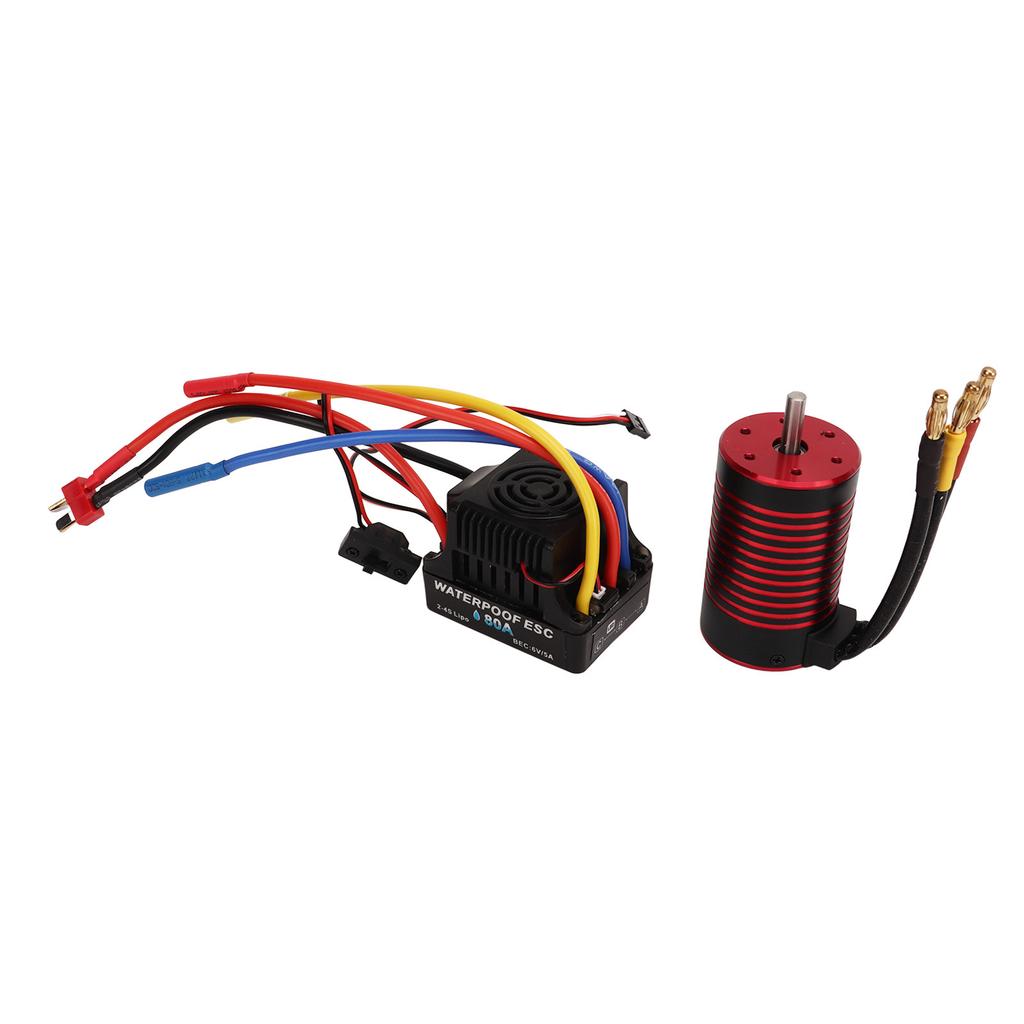 RC 3660 Brushless Motor and 80A Brushless ESC Electric Speed Controller T Male Connector Motor ESC Set for 1 8 RC Car