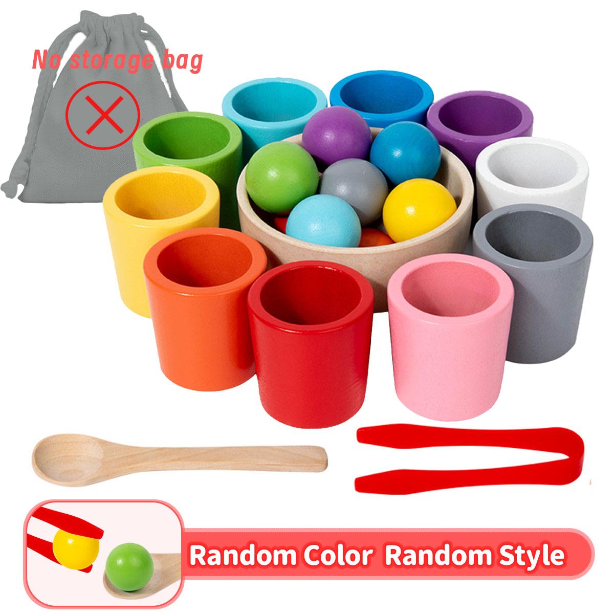 

Balls in Cups Montessori Wooden Color Sorter Game Toys Preschool Learning Education Toy for Toddler Sorting Matching Counting