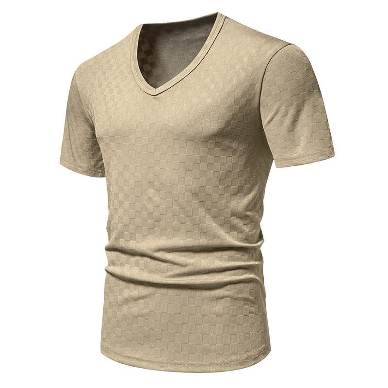 

Сплошной цвет, повседневная модная футболка с v-образным вырезом и короткими рукавами для мужского топа L хаки