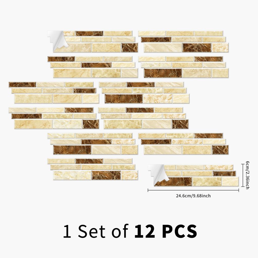 12 Mosaic Special-Shaped Wall Stickers Marble Crystal Tile Stickers Kitchen Bathroom Waterproof Self-Adhesive Wall Decoration