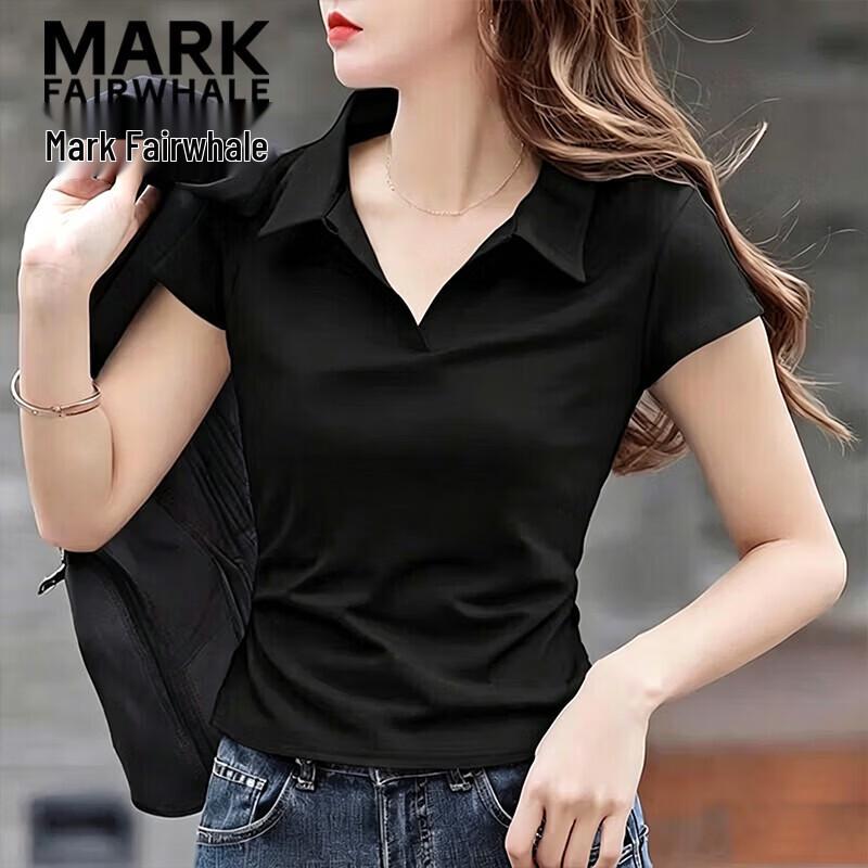 MARK FAIRWHALE Women s Pure Cotton Polo Collar Slim Fit Short Sleeve T-Shirt L