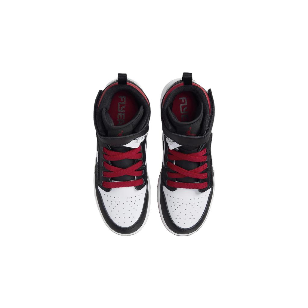 Jordan Zapatillas de Baloncesto para Niños Air Jordan 1 FlyEase de Cuero Antideslizantes Resistentes a la Abrasión de Caña Alta Negro Rojo DC7986-106