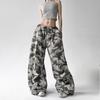 American Retro Camouflage Wide-leg Pants Women's Loose Chic Wear Casual Overalls Elastic Drawstring Waist Casual Pants, Streetwear Pants