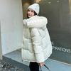 Mujer Otoño Invierno Color Sólido Acolchado de Algodón Grueso Abrigo Chaqueta con Capucha Cálido Piel Real