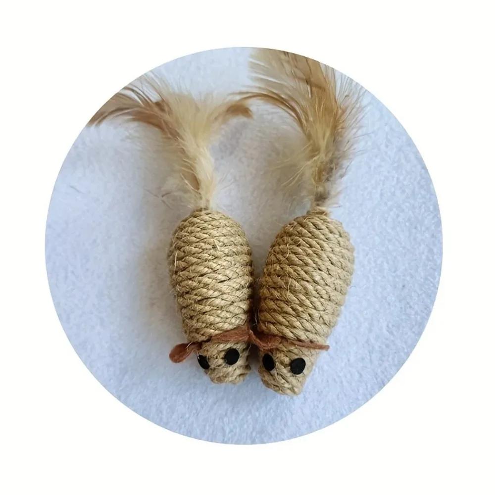 

2pcs Sisal False Mouse Cat Toy Bite Resistance Stuffed Toy Interactive Cat Toy Simulation Mice Kitten Self-Playing Plush Toys