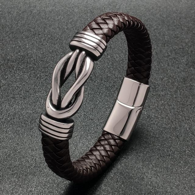 Newest Retro Braided Leather Bracelet Men Jewelry Trendy Stainless Steel 8 Magnetic Clasp Bangles Wristband