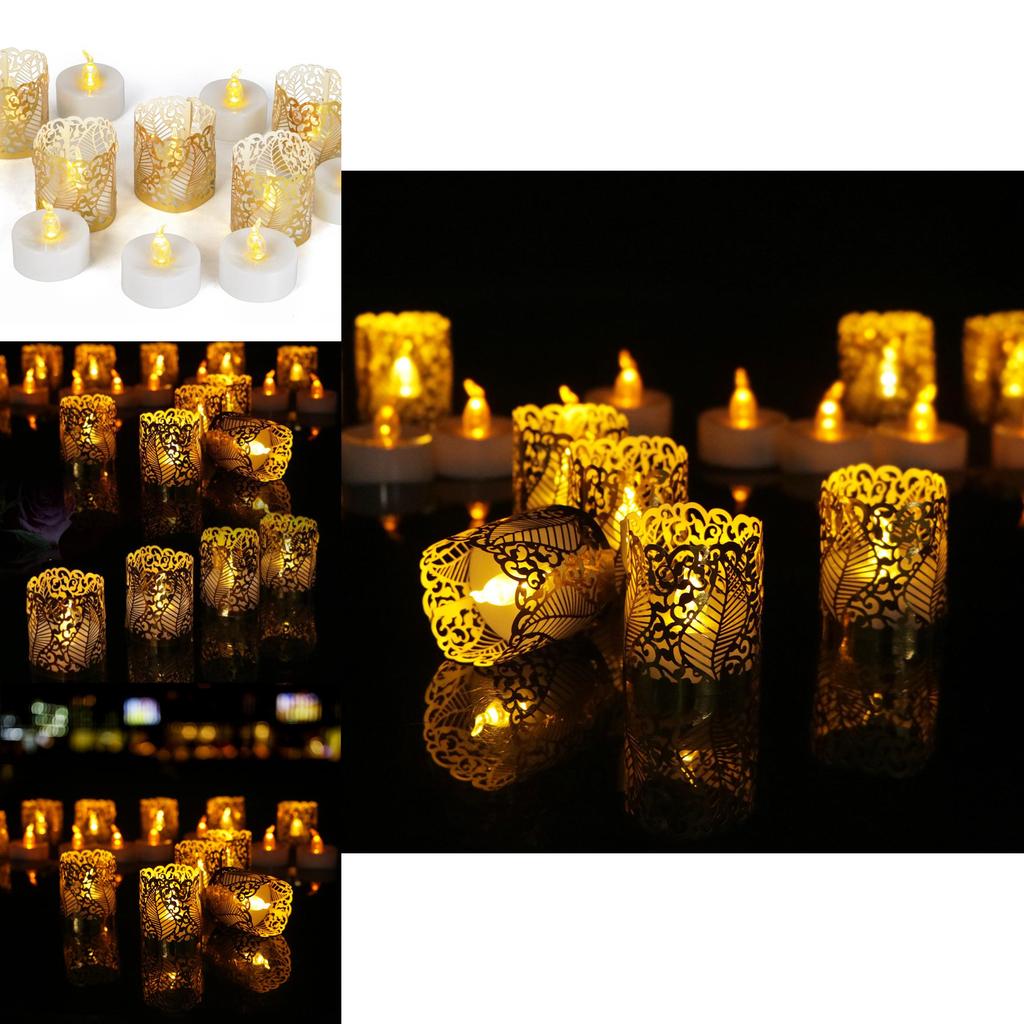 Elegant Set Of 12 Led Electronic Candles With Pvc Hollow Pattern For Weddings And Parties