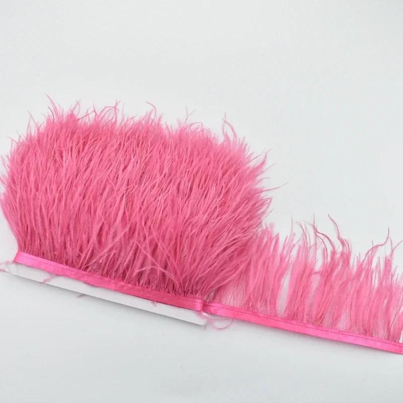 1Meters Fluffy Colored Ostrich Feathers On Ribbon Tape Trim Tassel Fringe 8-10Cm Sewing Flecos White Wedding Dress Clothes Decor