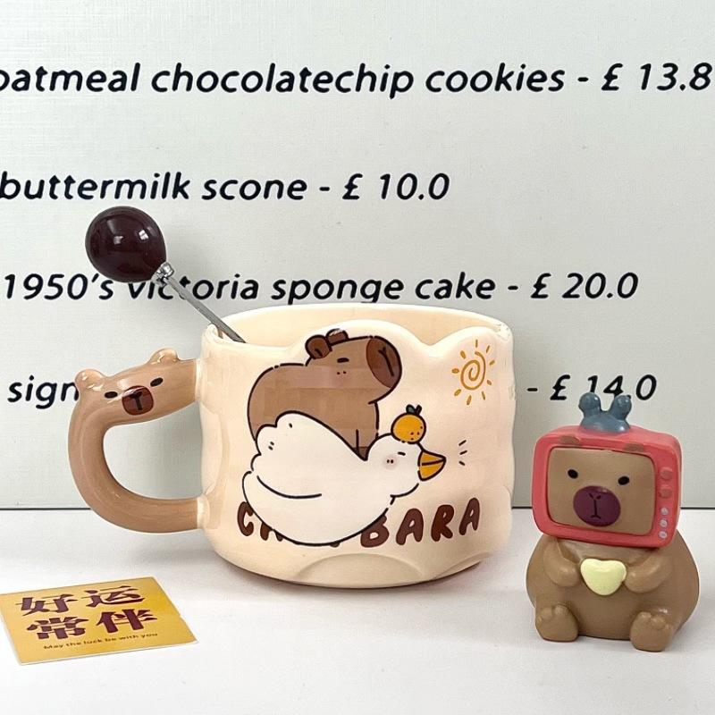 Capibara Stacked Cup Cute Cartoon Ceramic Mug with Handle Female Couple Coffee Cup Birthday Gift