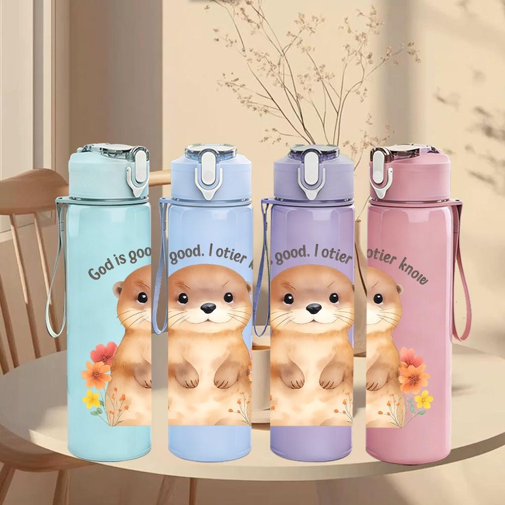 1PC Flower Baby Otter 750ml Color Plastic Sports Water Bottle Leakproof Flip Straw Lid Suitable for Sports Office Home Use