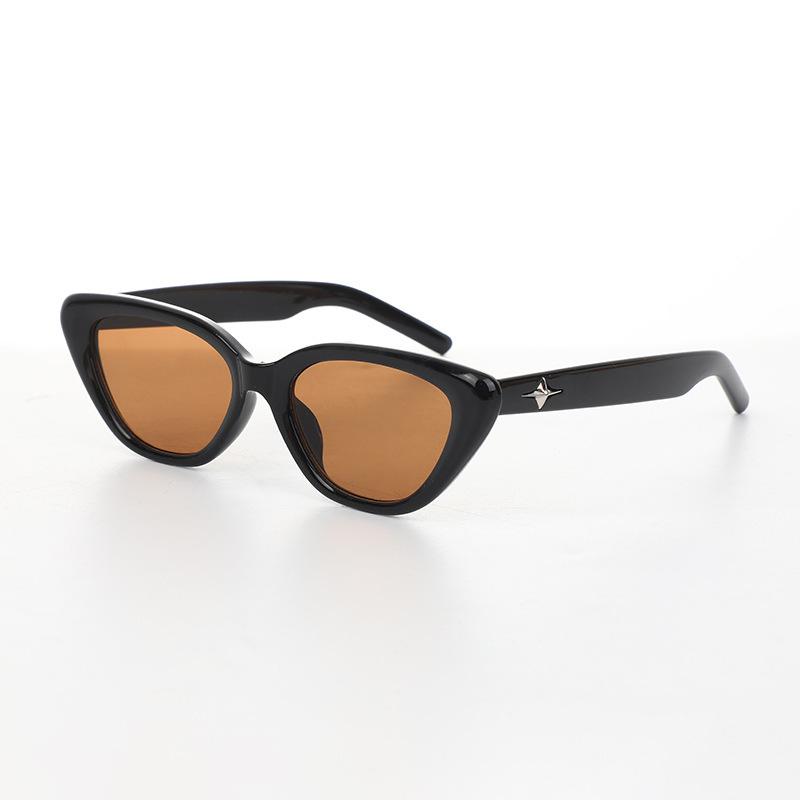 Gm Retro Cat'S Eye Rhombus Face Sunglasses Women'S Premium French Black Small Frame Summer Sun-Proof Sunglasses