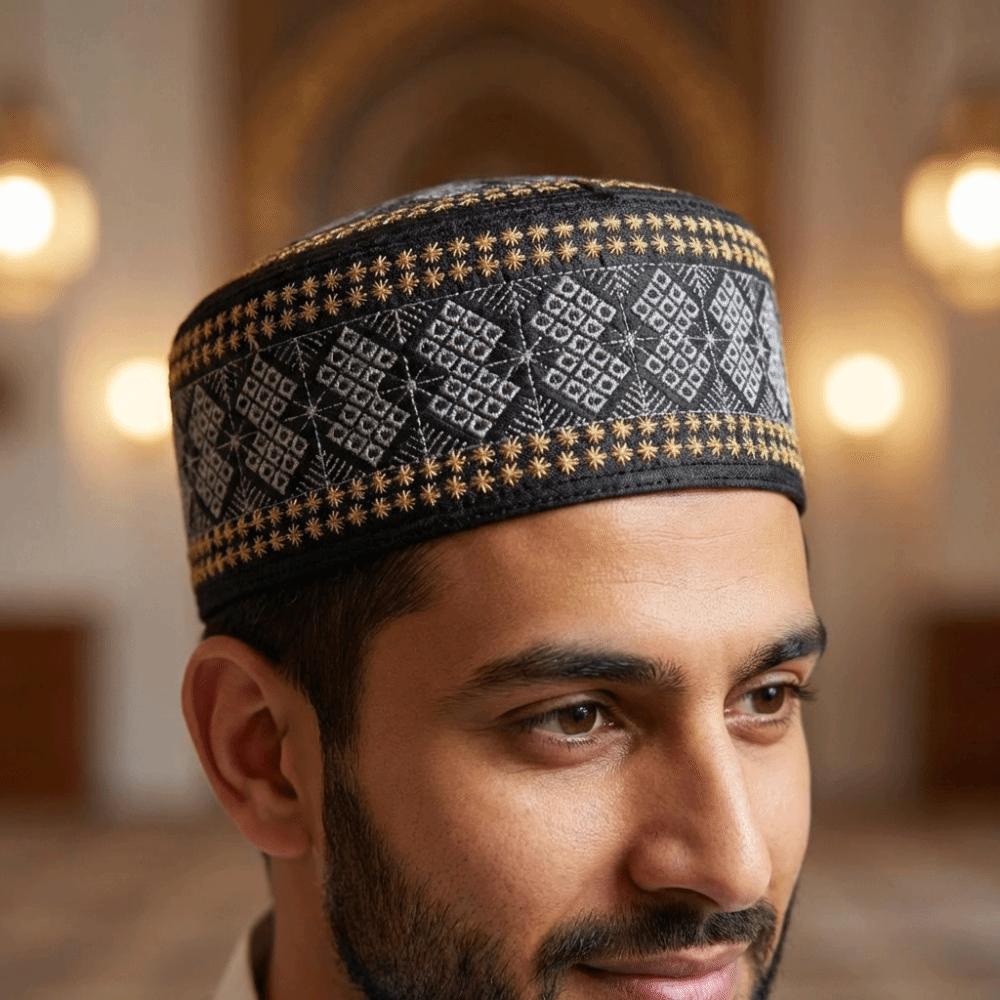 Turban Hats Ethnic Style Islam Flat Cap Breathable Round Embroider Bonnet Beanie Comfortable Thin Ramadan Hat Ethnic Male