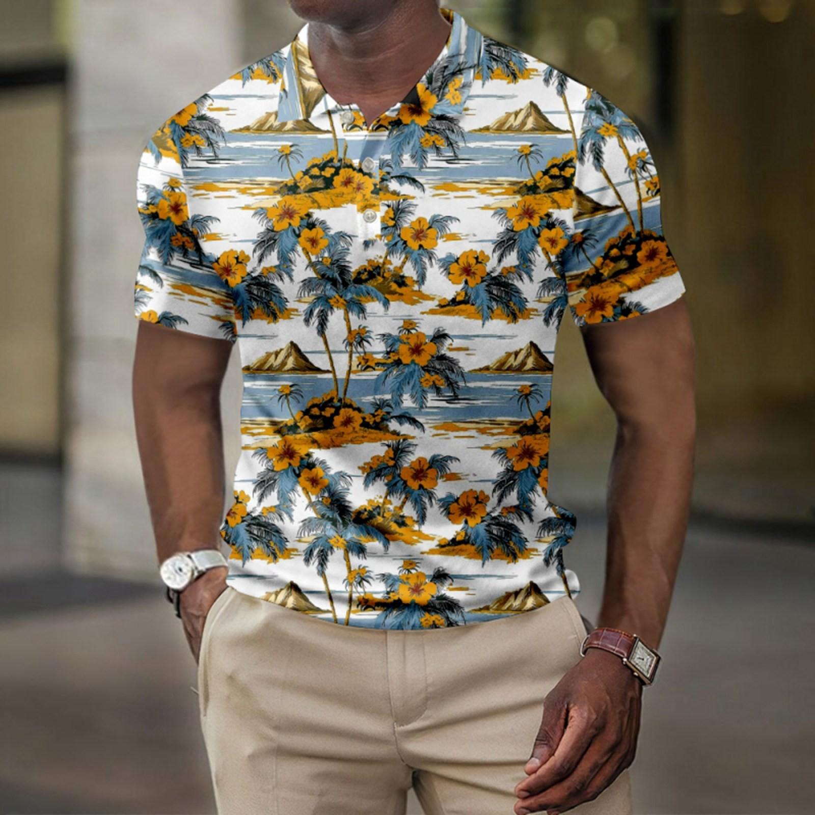 

Мужская летняя рубашка для гольфа с принтом «Гавайи», с короткими рукавами, повседневная модная рубашка для мужчин XL белый