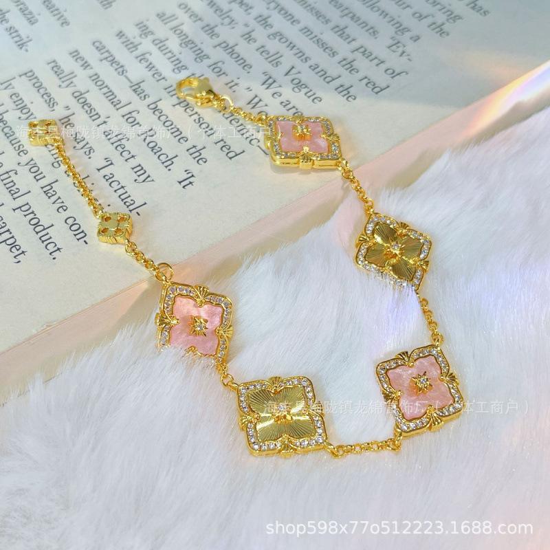 Buccellati Armband Kleeblatt Fünfblättrig Laser Diamant Doppelseitig Mädchen Retro Hof