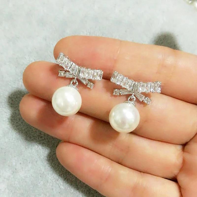 Delicate Pearl Bow Stud Earrings for Women Girls 2025 New Small  Sterling Silver Earrings  Bijoux Cute Gifts