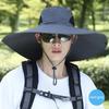 Summer 15CM Large  Sun Hat Men Women Breathable Fishing Caps Sun UV Protection Mesh Fisherman Hat Hiking Outdoor Beach Cap