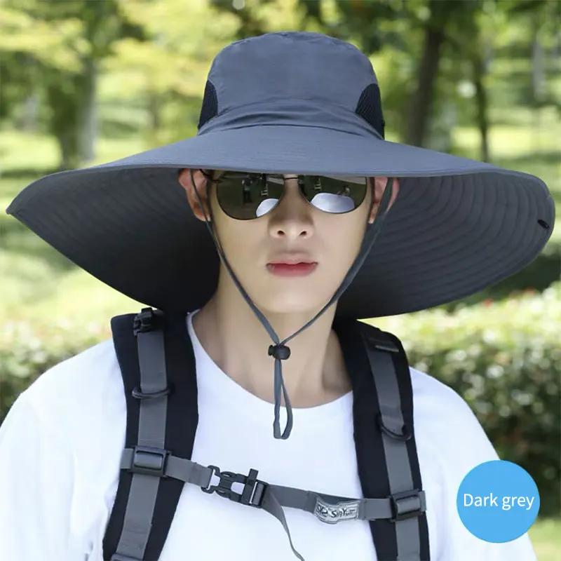 Summer 15CM Large Sun Hat Men Women Breathable Fishing Caps Sun UV Protection Mesh Fisherman Hat Hiking Outdoor Beach Cap