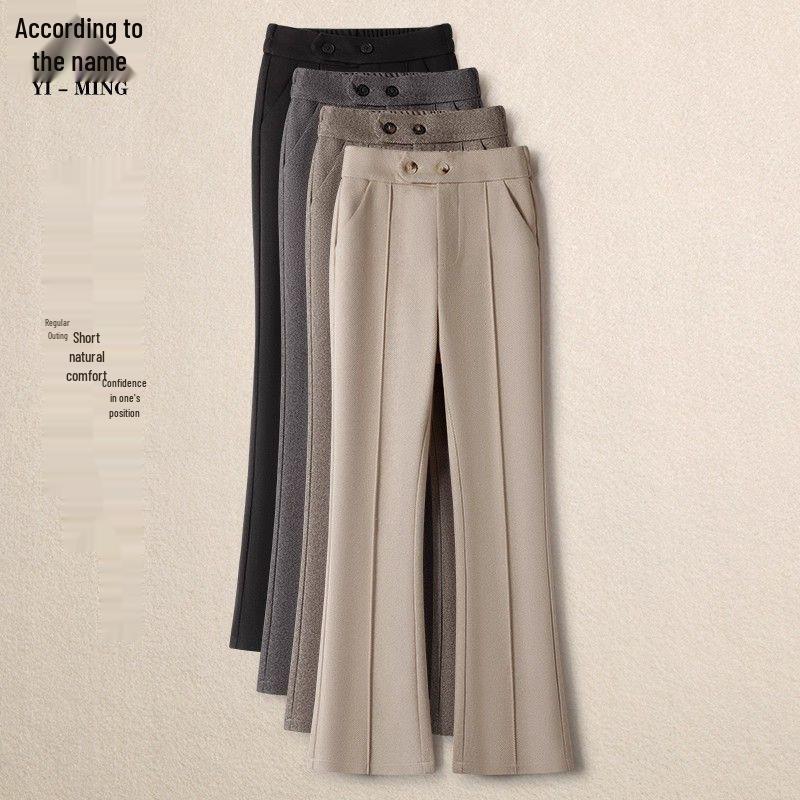 

Women s Wool Herringbone Micro-Flare Pants with Elastic Waist - Slim Fit, Spring/Autumn Style, Body-Shaping Bell Bottoms L (95-105 jin)