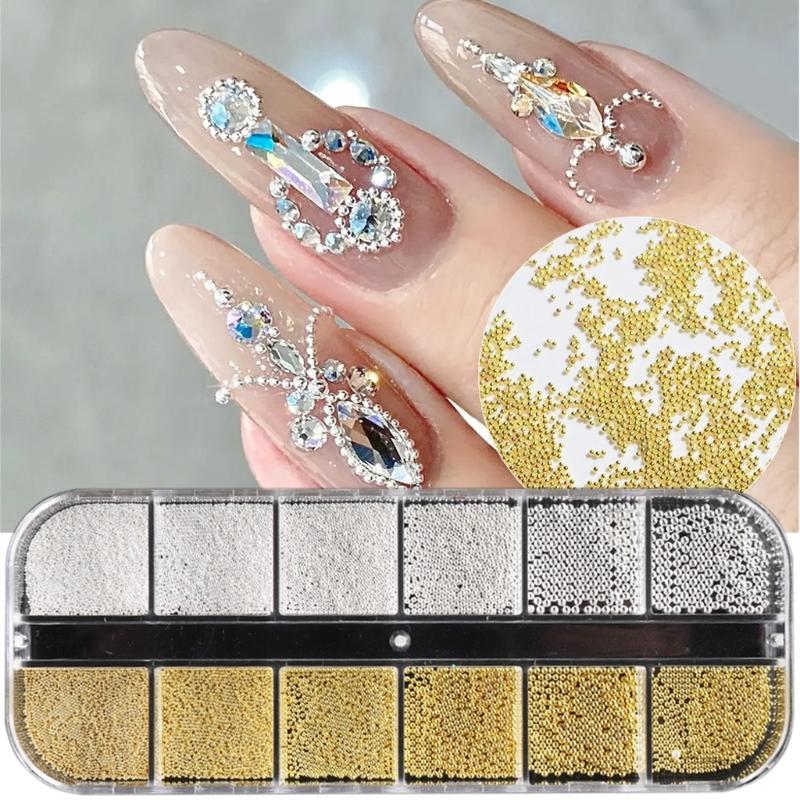 Multi-Size Nail Caviar Beads for Nails 3D Nail Art Decorations Micro Mini Metal Nail Beads Design DIY Nail Jewelry Beads