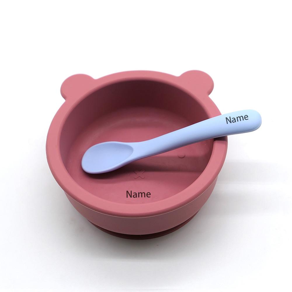 

Infant Tableware: Free Name Printing on Bowls and Spoons Silicone Material Personalized Gifts for Boys and Girls