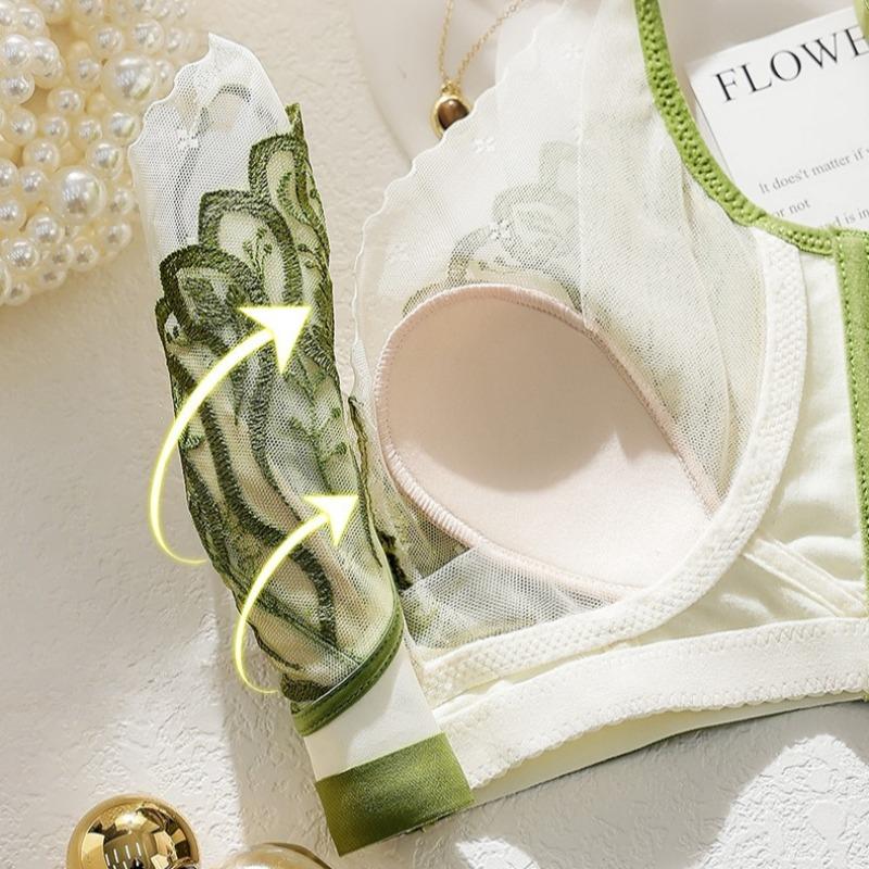 Wire-free Breathable Rabbit Ear Crystal Cup Lace Bra Shaping Underwear That Supports Side Breast Tissue
