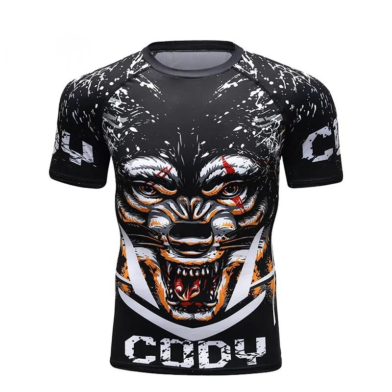 Men's 3D Digital Animal 3D Printed Quick Drying Short Sleeve T-shirt Sports Tight Fit Casual Shirt Large Size for Autumn