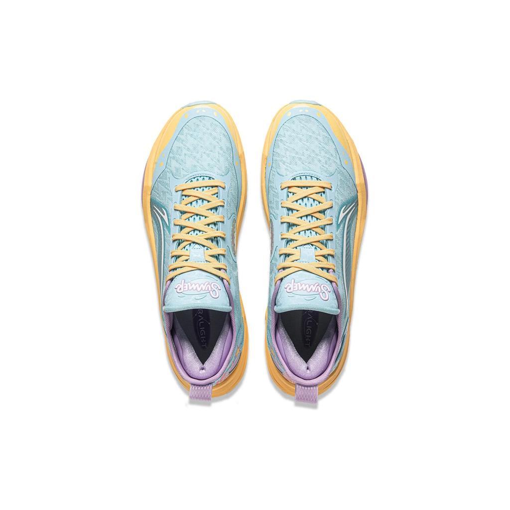 Li-Ning Ultraleve 2024 Absorção de Choque Antiderrapante Resistente ao Desgaste Leve Rebote Cano Baixo Tênis de Basquete Masculino sneaker Azul Gelo ABAU011-7