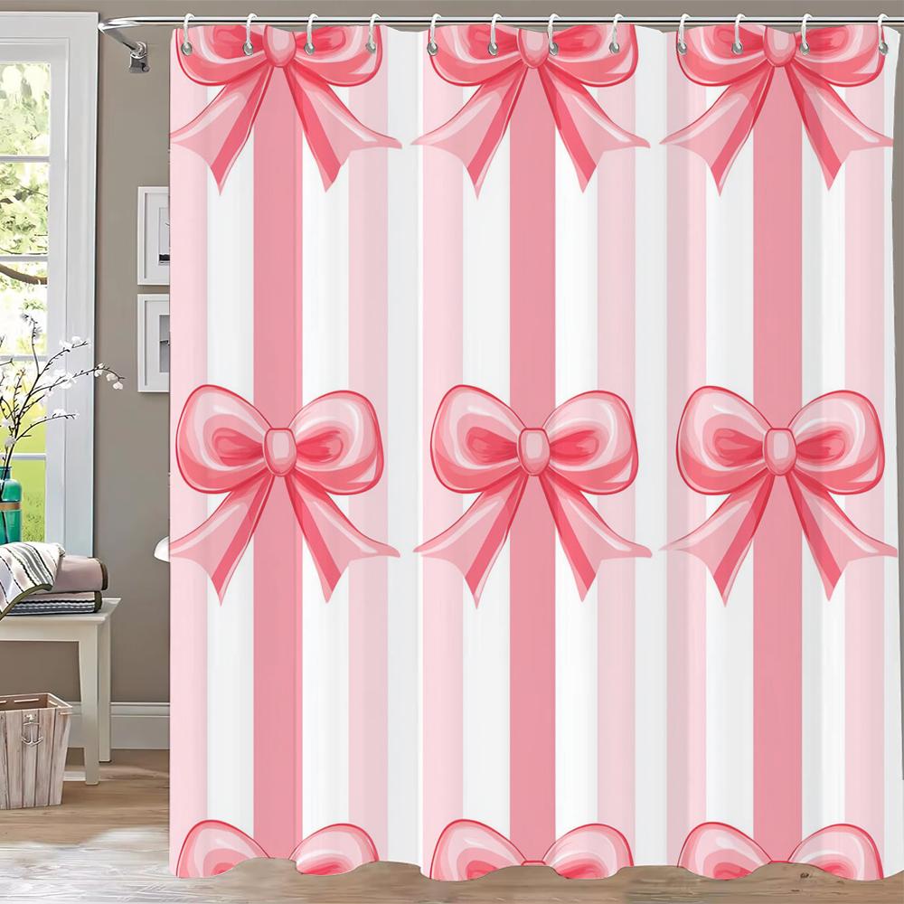 1ks Moderní Růžová Mašle Sprchový Závěs Koupelnové Závěsy S Háčky, Tištěný Závěs Dívčí Domácí Dekorace Závěs