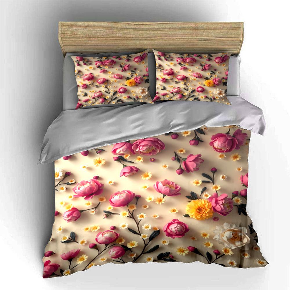 Floral Decoration Set for Home Soft Skin-Friendly Bedding Set Includes 1 Duvet Cover And 2 Pillowcase Gift