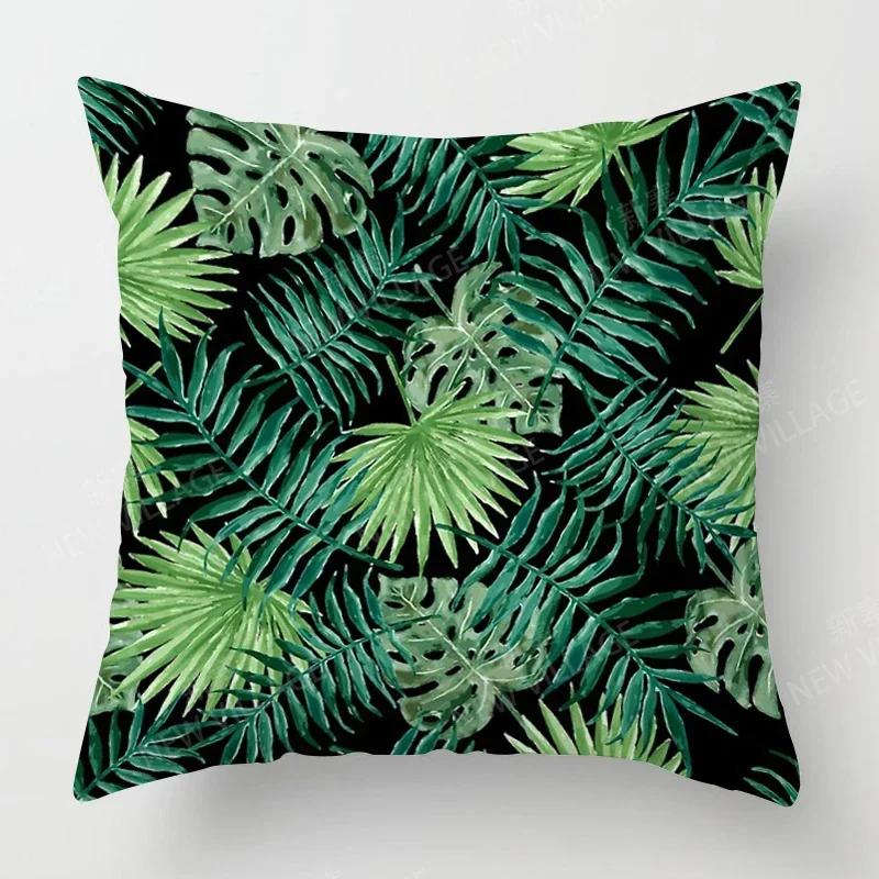Nordic Fall Home Decor Autumn Throw Pillow Case Sofa Cushion Cover Modern Leaf Plant Green