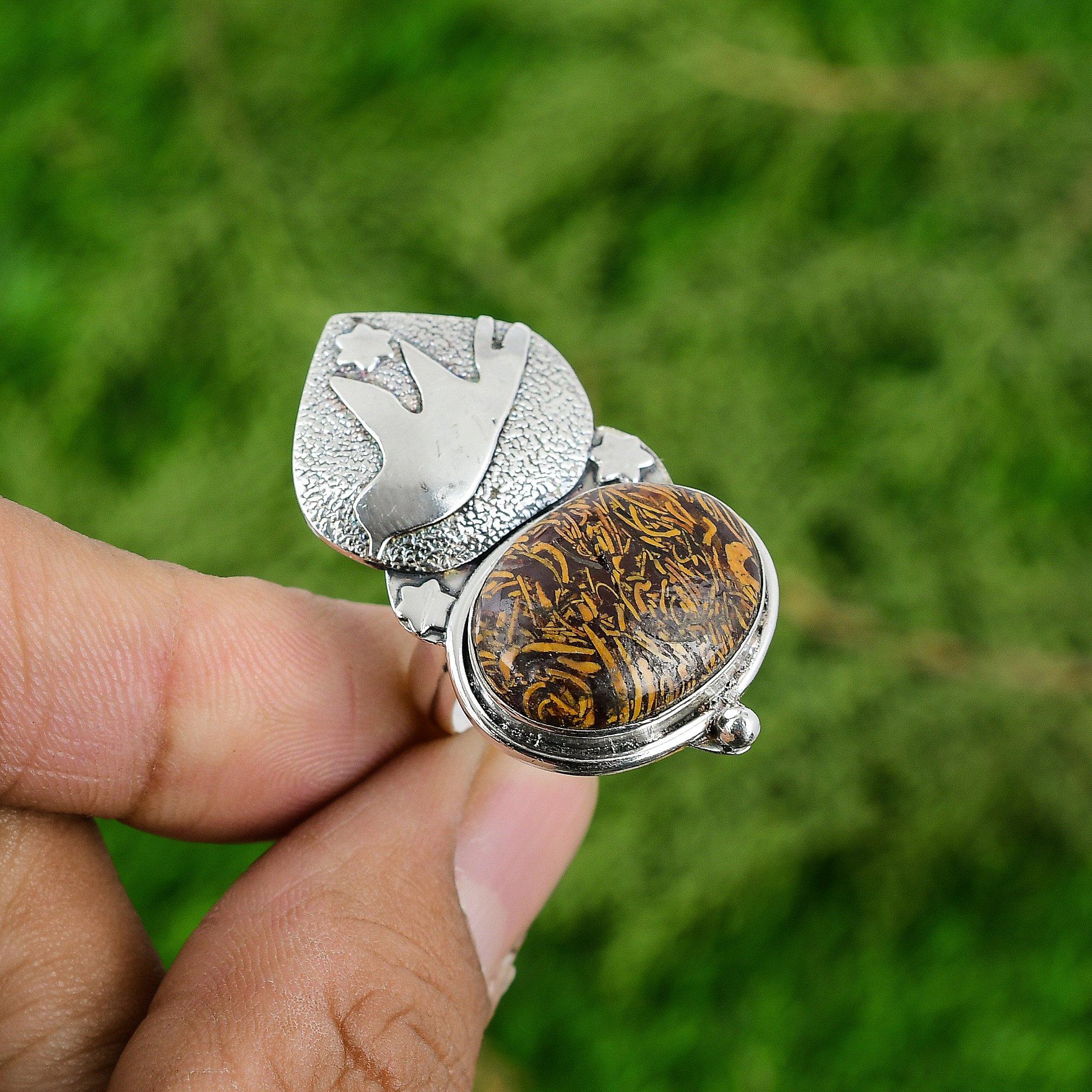 

Womens day Deal Sterling Silver Mariam Jasper Stone Statement Bezel Bird Ring Adjustable