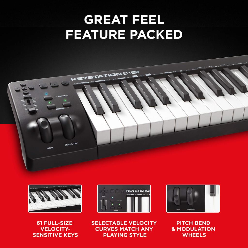USB MIDI 61 Piano Sound Source Software Music Wide Range of Performances with Both Hands Keystation61 III M-Audio Keyboard, Keys, Semi-Weight,